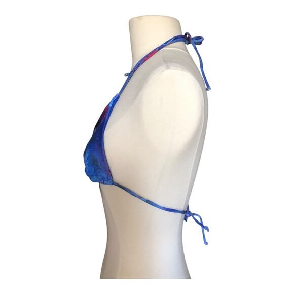 Pretty Little Things NWT Blue Acid Wash Contrast Tie Triangle Bikini Top Size 6 - Picture 5 of 14